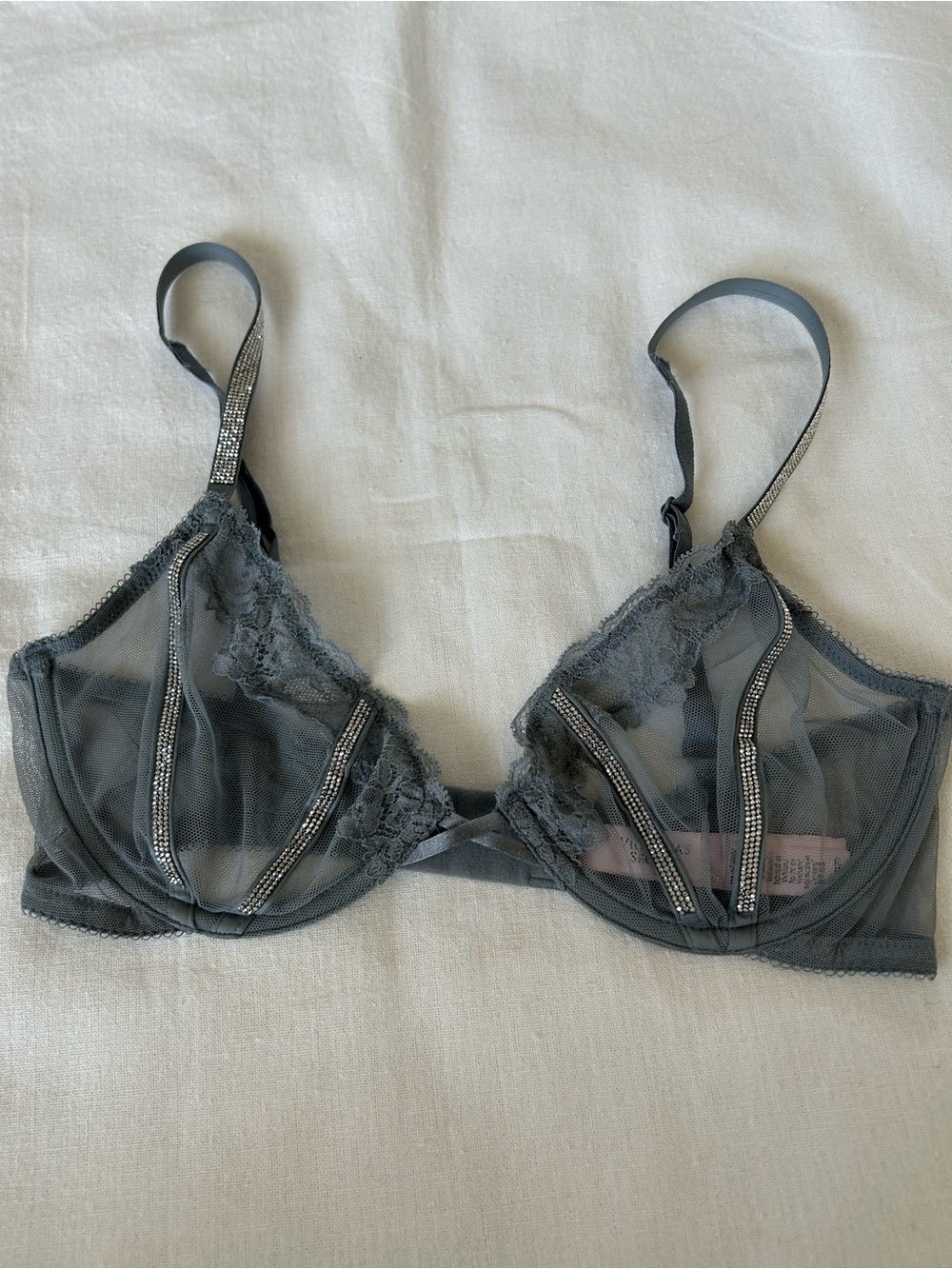 Victoria’s Secret | Sheer Shine Rose Unlined Low-Cut Demi Bra Asteroid Gray 32D